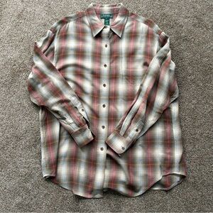 Lauren Ralph Lauren Womens Button Up Shirt Size Large Wool Beige Plaid Classic